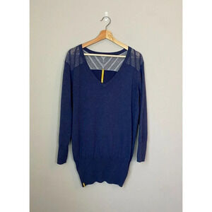 Lolë Lole Womens Sz Large Long Sleeve Mesh Knit V-Neck Navy Pullover Activewear